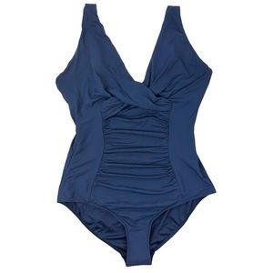 JETS by Jessika Allen Ruched One Piece Swimsuit Navy